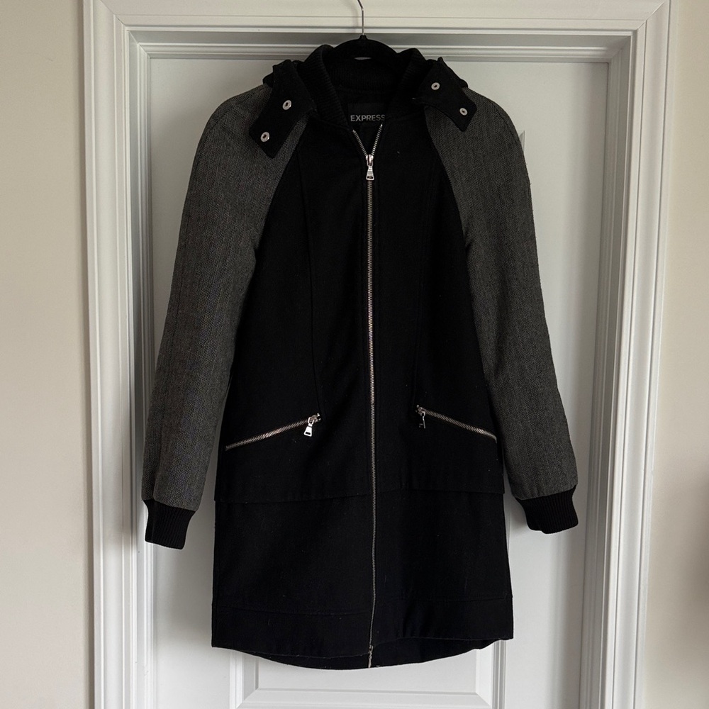 Express Black and Gray Wool Jacket w/ Hood